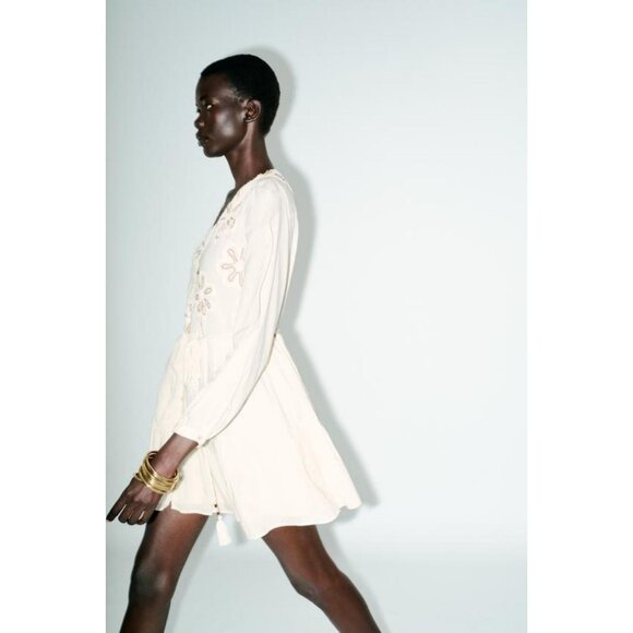 ZARA EMBROIDERED TEXTURED DRESS - Picture 3 of 9
